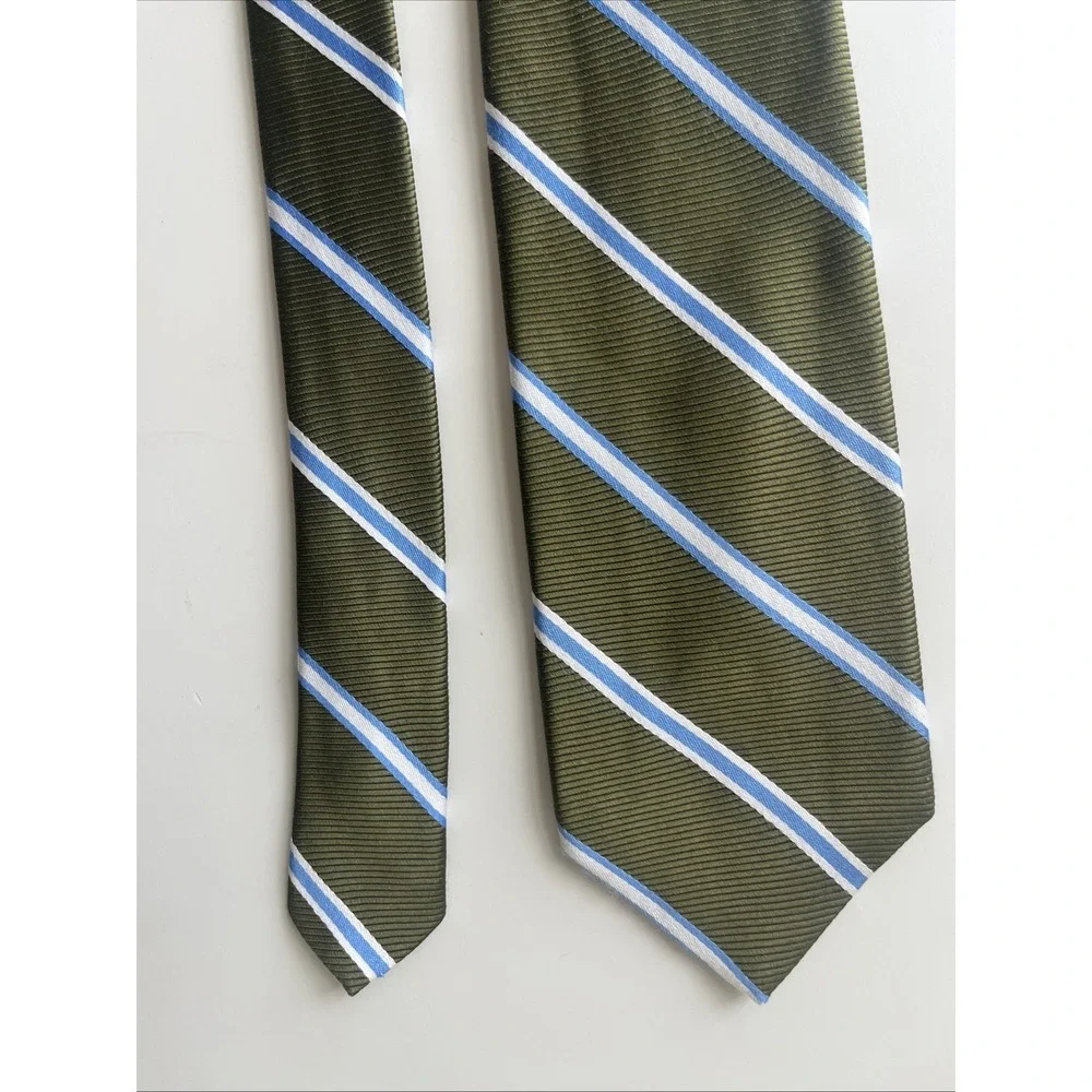 Brooks Brothers Silk‎ USA Made Woven Italy Neck Tie Green White Blue 59